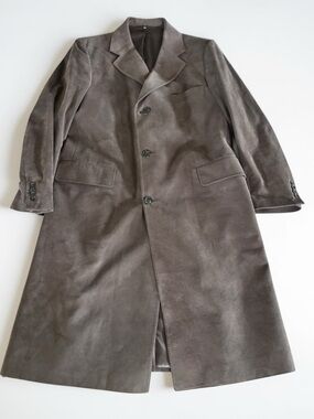 Vintage Suede Leather Coat for Women Brown Long Trench Style S